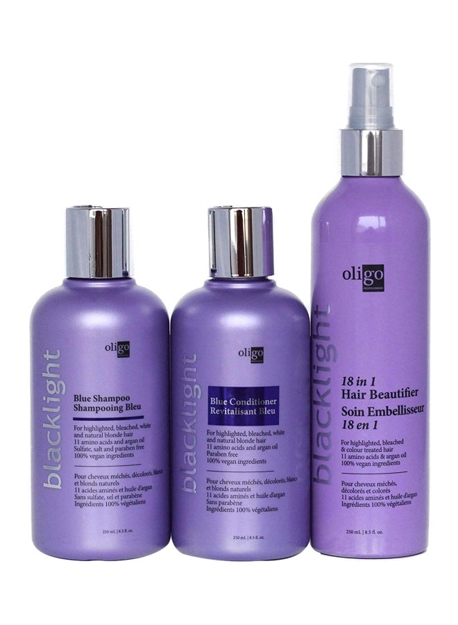 3-Piece Blacklight Blue Shampoo Conditioner And Hair Beautifier Set