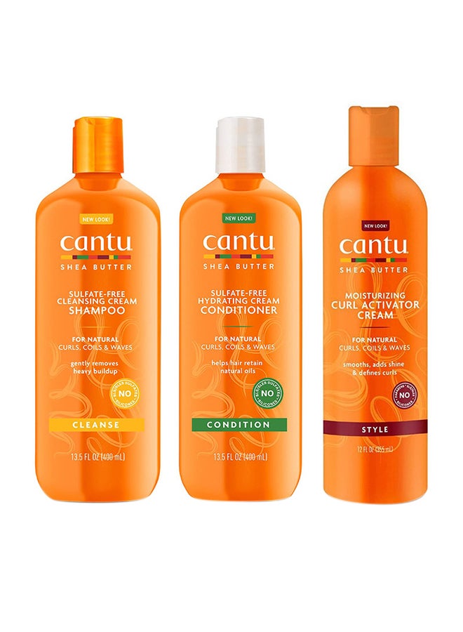 3-Piece Shea Butter Shampoo , Hydrating Conditioner And Curl Activator Cream Set (400ml + 400ml + 355ml)