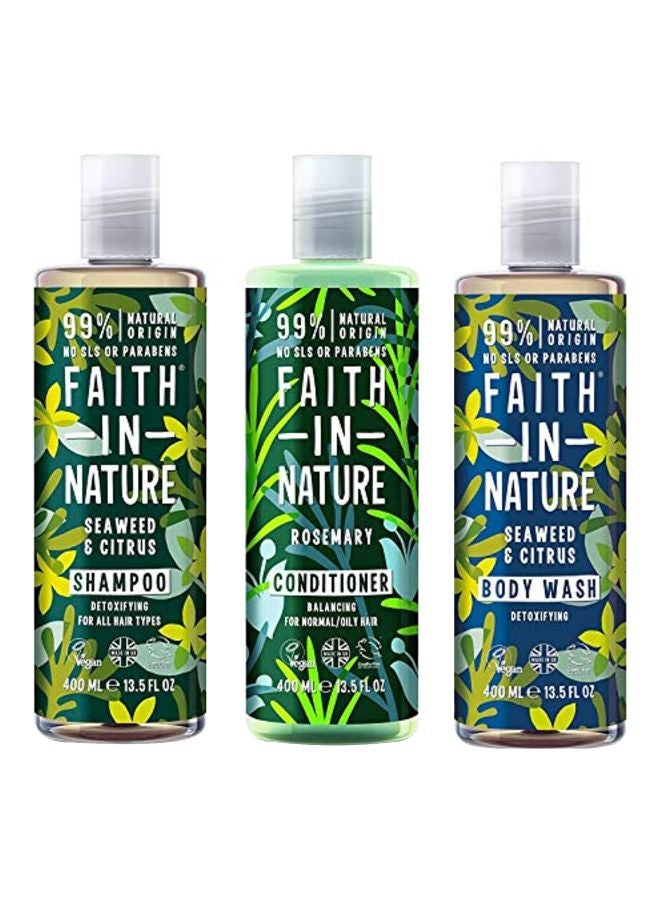 Pack Of 3 Seaweed and Citrus Shampoo, Conditioner And Body Wash
