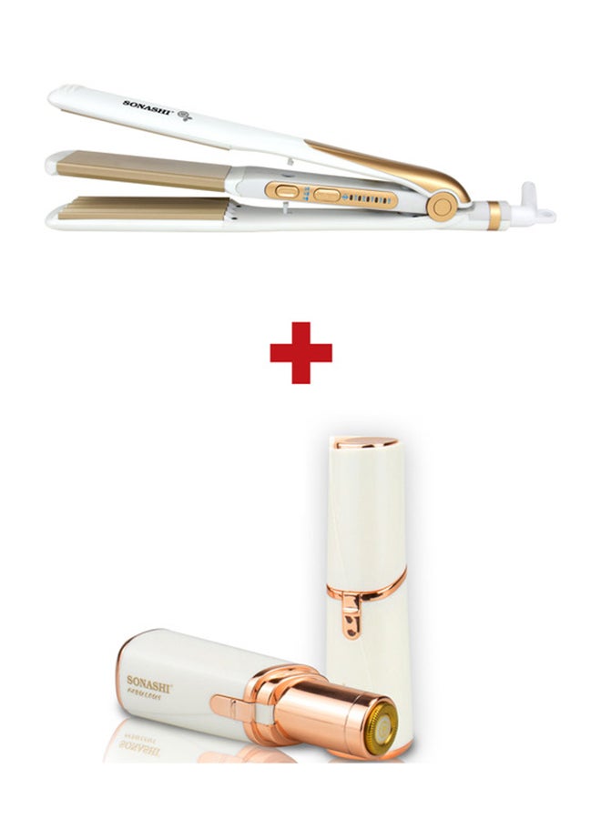 2-Piece Fabulous Facial Hair Remover Set With Straightener SHS-2082 + SLD-822 White/Gold