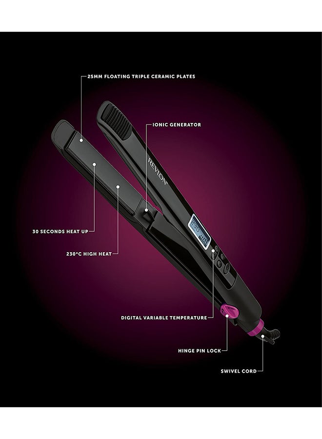 Digital Straightener, dual voltage, frizz control, 9 LCD settings. Multiple heat settings upto 230C. Black 25cm