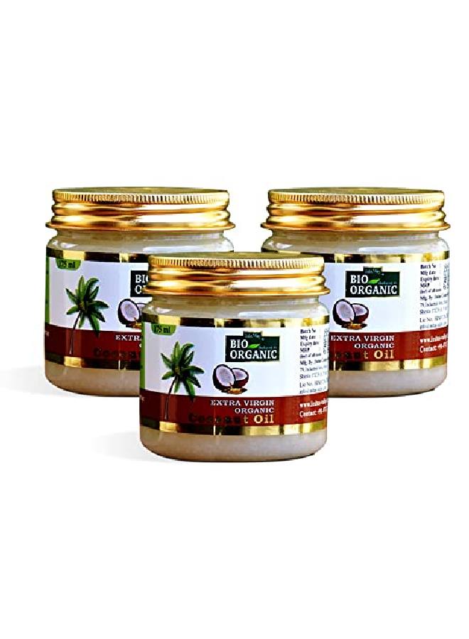 Bio Organic Extra Virgin Organic Coconut Oil Set Of 3 With The Natural Aroma Of Coconut Oil For Hair Skin Care (175X3=525Ml)