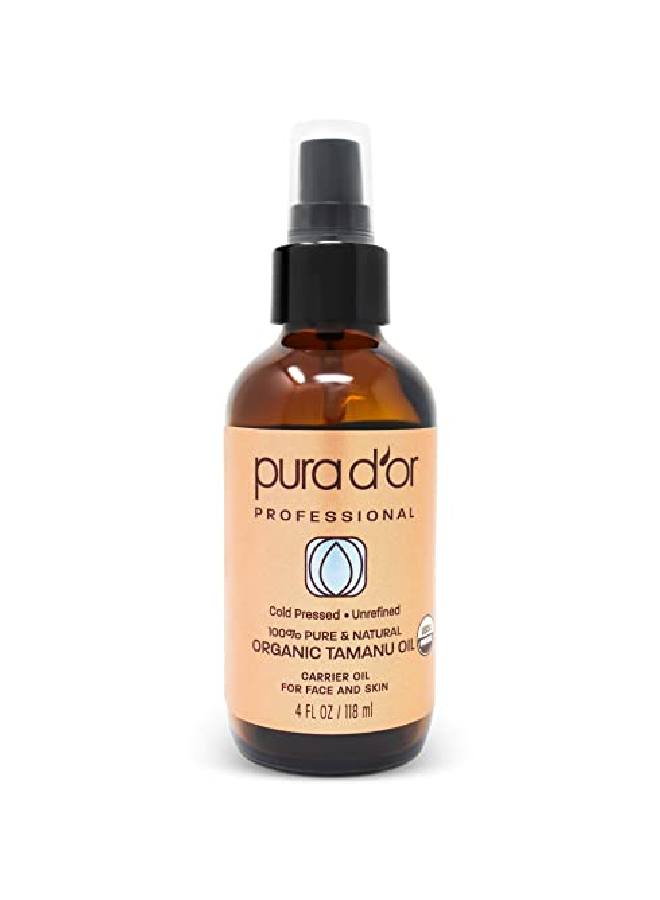 Pura D’Or Tamanu Oil (4Oz / 118Ml) Usda Organic Certified 100% Pure Natural Hexane Free Premium Grade Moisturizer Helps Reduce Appearance Of Scars From Psoriasis Eczema & Acne (Packaging May Vary)