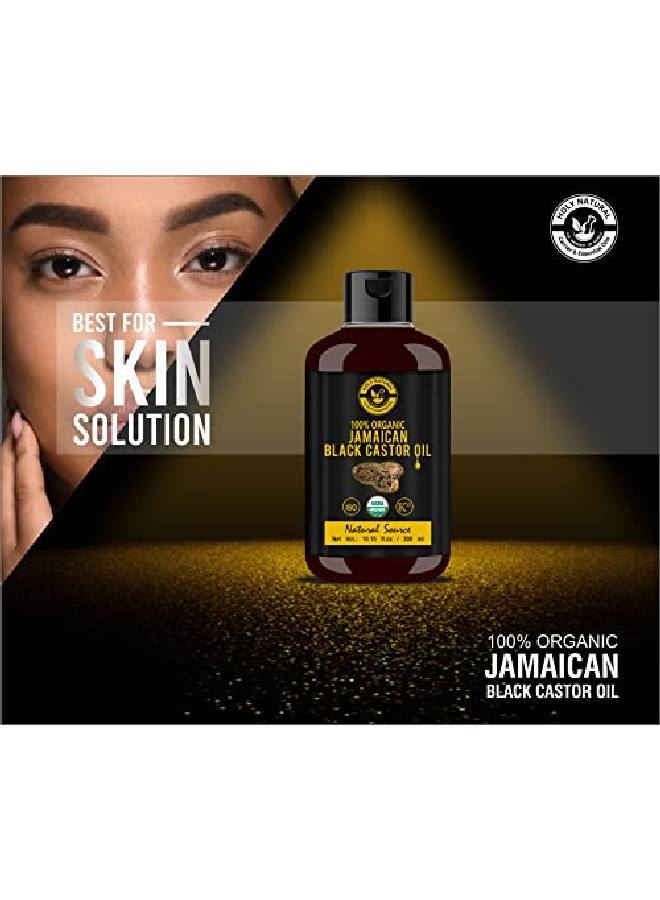 Organic Jamaican Black Castor Oil (10.15 Fl Oz) Usda Certified Traditional Handmade With Typical And Traditional Roasted Castor Beans Smell 100% Pure Black Castor Oil (No Additive No Preservative)