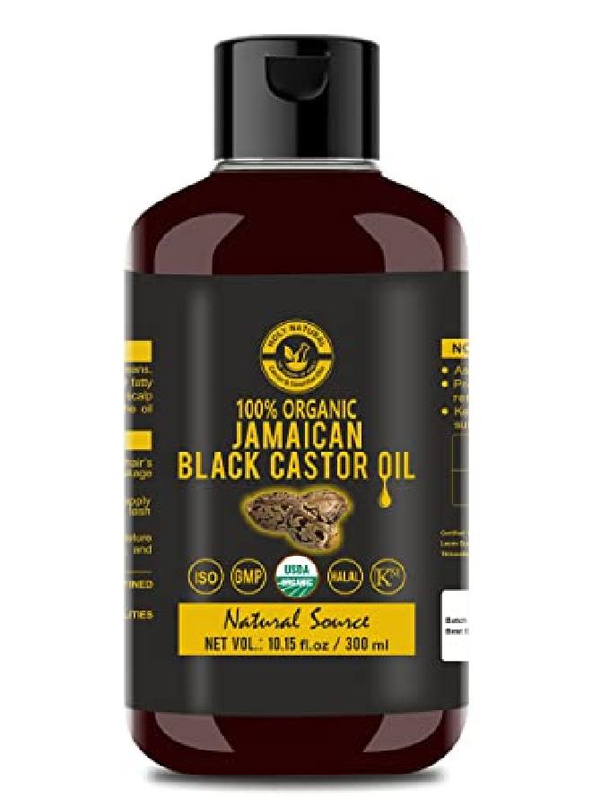 Organic Jamaican Black Castor Oil (10.15 Fl Oz) Usda Certified Traditional Handmade With Typical And Traditional Roasted Castor Beans Smell 100% Pure Black Castor Oil (No Additive No Preservative)