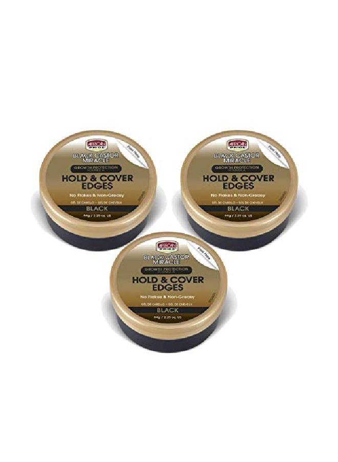 Black Castor Miracle Hold & Cover Edges (3 Pack) Slicks Edges Covers Grays Fills Thinning Areas Contains Black Castor Oil & Coconut Oil 225 Oz