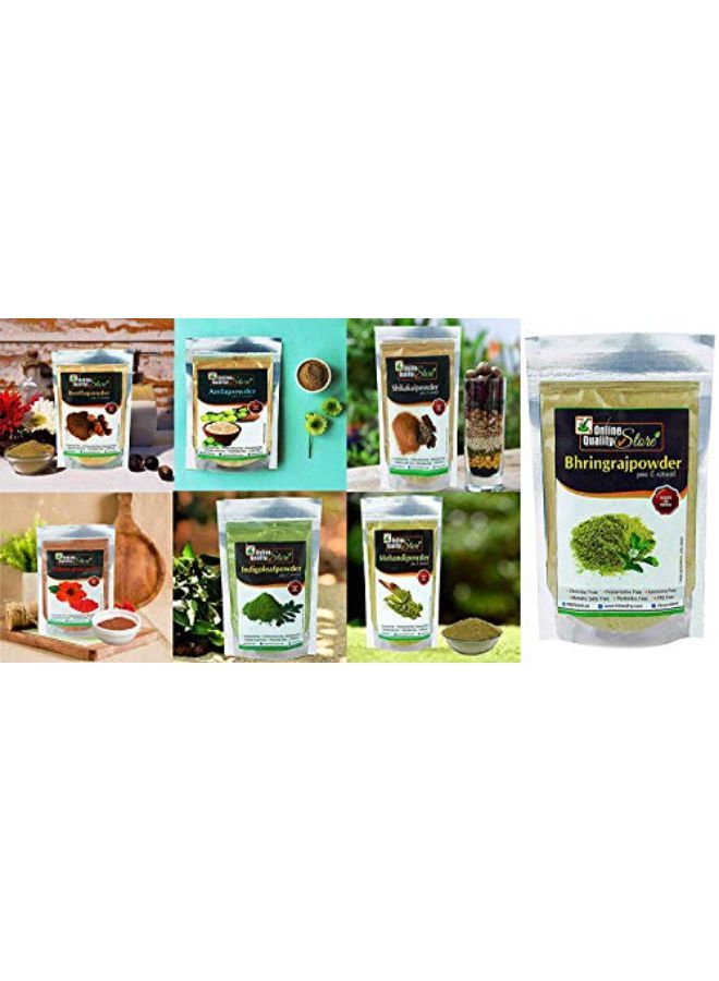 Reetha (200G) + Amla (200G) + Shikakai (200G) + Bhringraj (200G) + Hibiscus (200G) + Mehandi (200G) + Free Indigo (200G) Powder For Hairs, 1400G