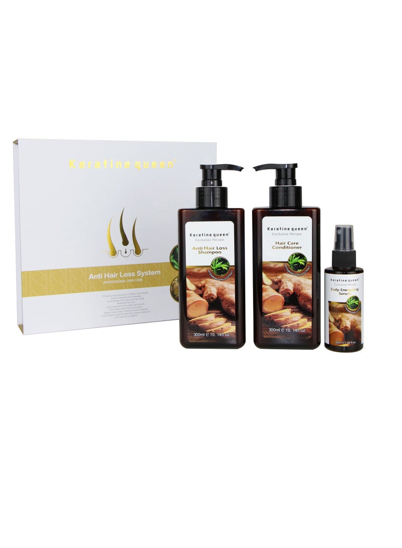 Anti Hair Loss System Treatment Product with Energizing Serum Growth Shampoo and Conditioner