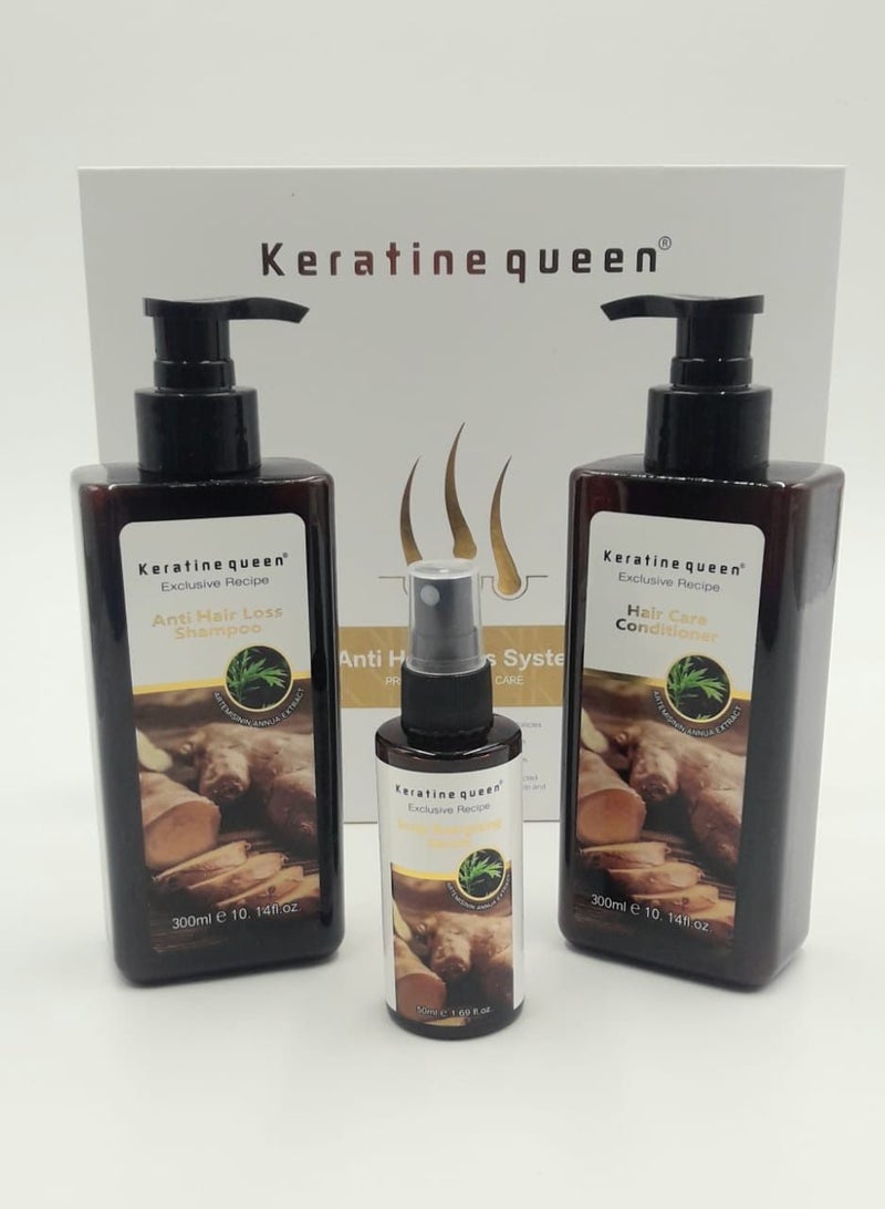 Anti Hair Loss System Treatment Product with Energizing Serum Growth Shampoo and Conditioner