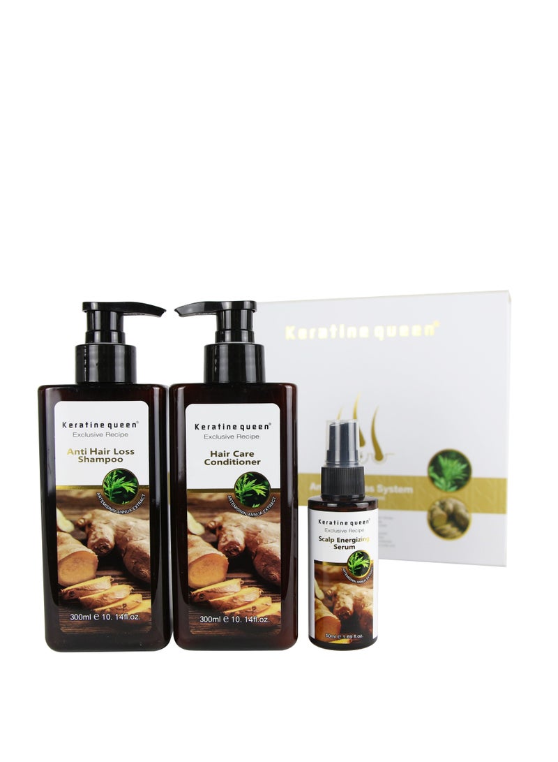 Anti Hair Loss System Treatment Product with Energizing Serum Growth Shampoo and Conditioner