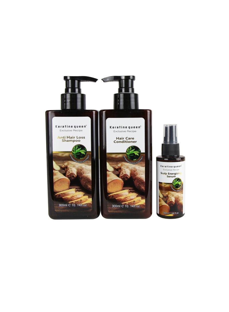 Anti Hair Loss System Treatment Product with Energizing Serum Growth Shampoo and Conditioner