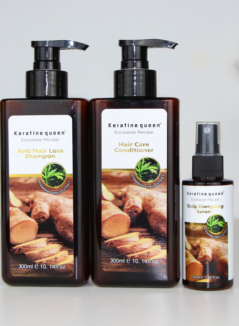 Anti Hair Loss System Treatment Product with Energizing Serum Growth Shampoo and Conditioner