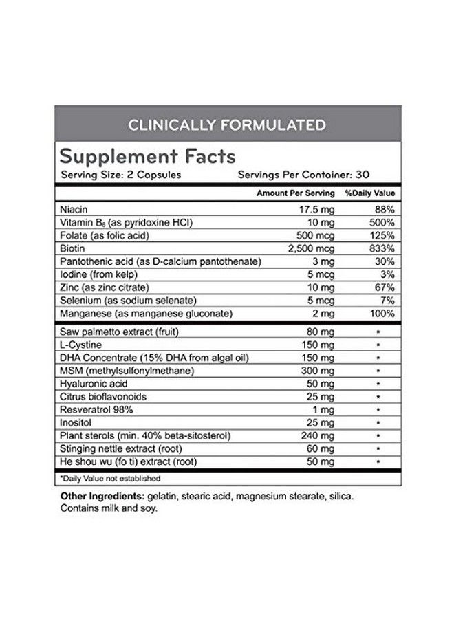 Hair Supplement Biotin Supplement That Promotes Hair Skin And Nail Health Contains 2500Mcg Biotin Niacin Folic Acid Hyaluronic Acid Dht Blockers Msm & Antioxidants.