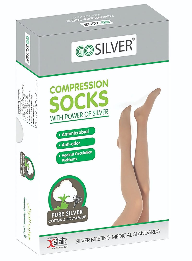 Over Knee High Compression Socks, Class 2 (23-32 Mmhg) Closed Toe With Silicon Flesh