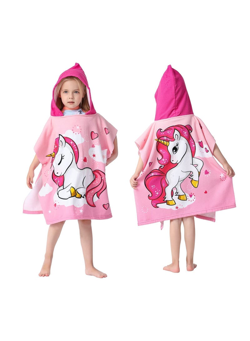 Kids Bath Towel for 1-6 Years Toddler, 1Pcs Hooded Towel, Microfiber Super Soft Robe Poncho Bathrobe, Boys Girls Swimming Beach Holiday Water Playing Pool Coverups (3D Unicorn)