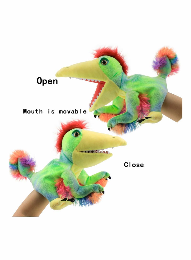 Dinosaur Hand Puppets, Tail Feather Dragon Jurassic World Stuffed Animal Cute Soft Plush Toy, Open Movable Mouth Finger Gift, Birthday Gifts for Kids, Creative Role Play