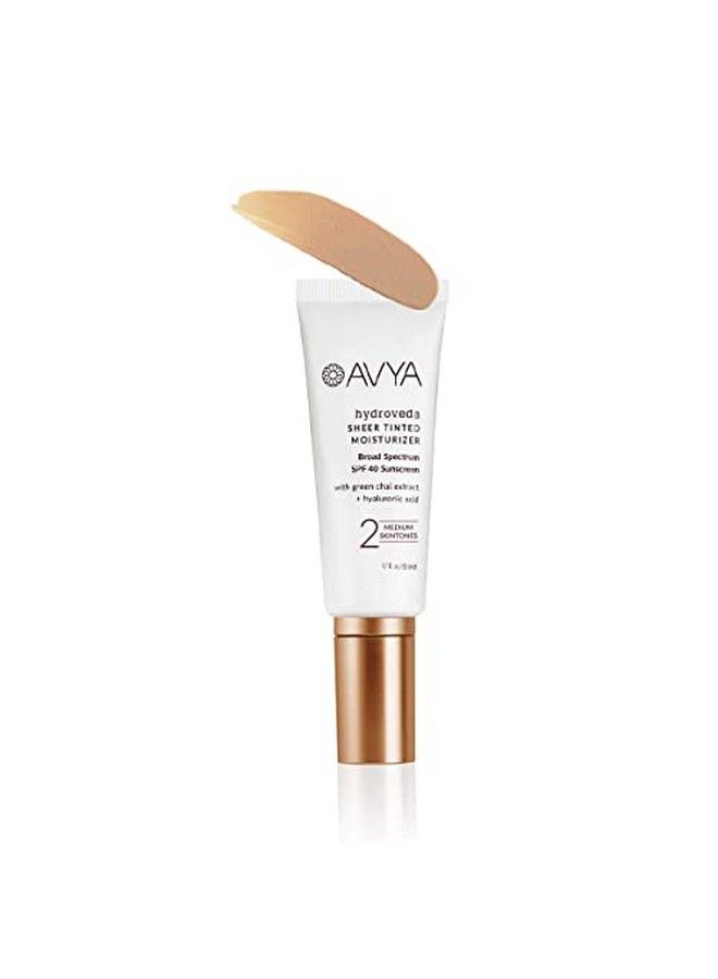 Avya Hydroveda Essentials Sheer Tinted Moisturizer In Shade 2 (1.7Oz) Advanced Ayurvedic Skincare / Light Coverage With Spf 40 / Hyaluronic Acid With Green Chai Balances And Brightens Skin