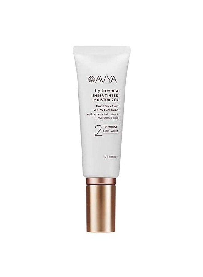 Avya Hydroveda Essentials Sheer Tinted Moisturizer In Shade 2 (1.7Oz) Advanced Ayurvedic Skincare / Light Coverage With Spf 40 / Hyaluronic Acid With Green Chai Balances And Brightens Skin