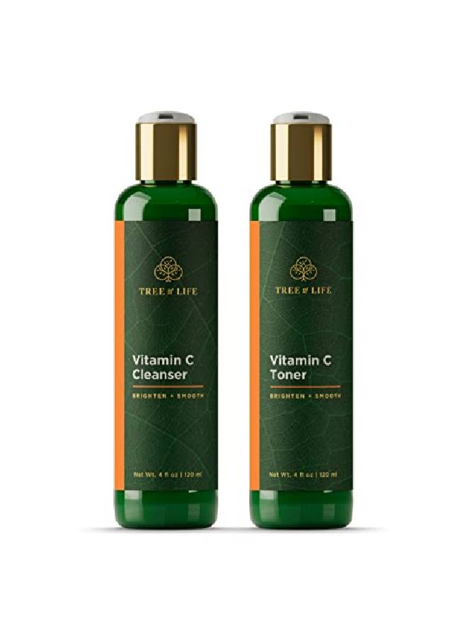 Tree Of Life Vitamin C Brightening Duo Facial Toner For Minimizing Pores & Facial Cleanser For Gentle Deep Cleaning With Organic Aloe Clean Dermatologisttested Skin Care 2 X 4 Fl Oz