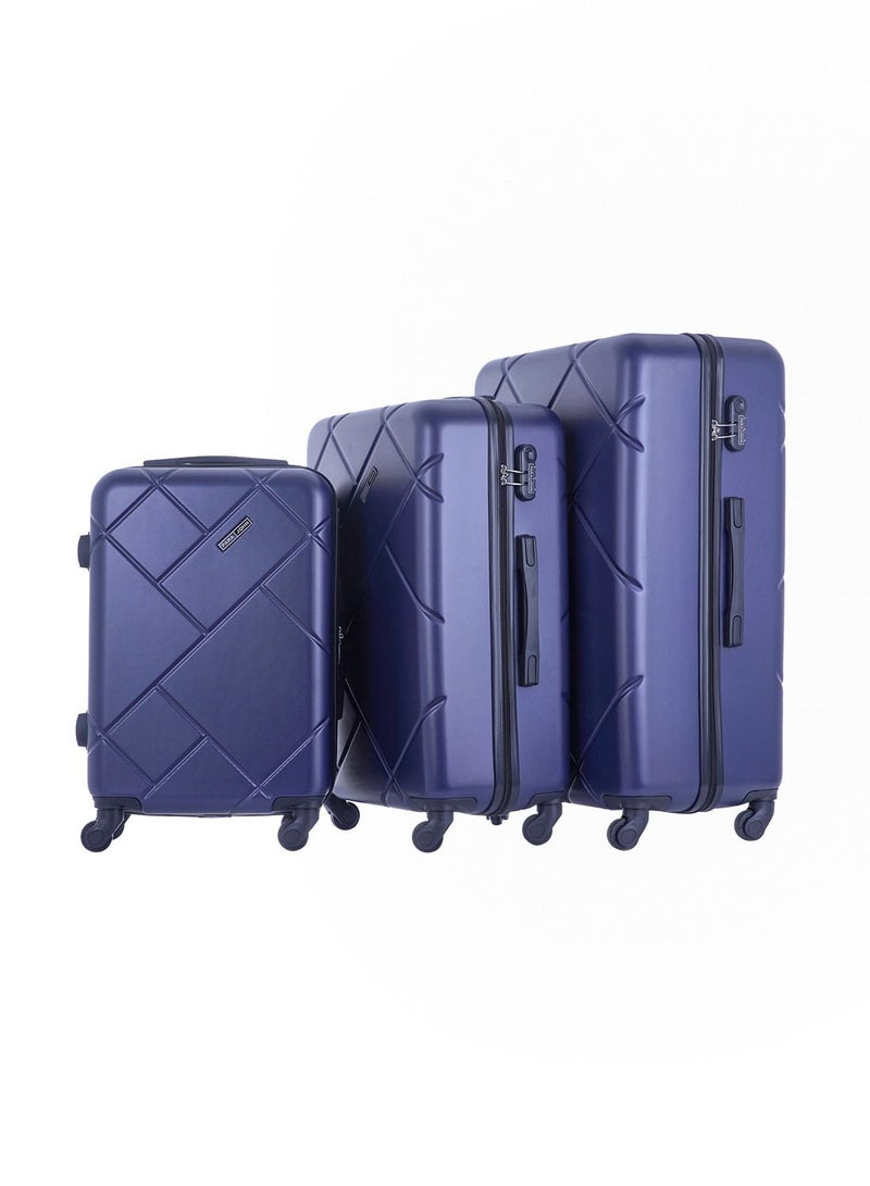 3-Piece Hard Side ABS Spinner Luggage Trolley Set 20/24/28 Inch Navy