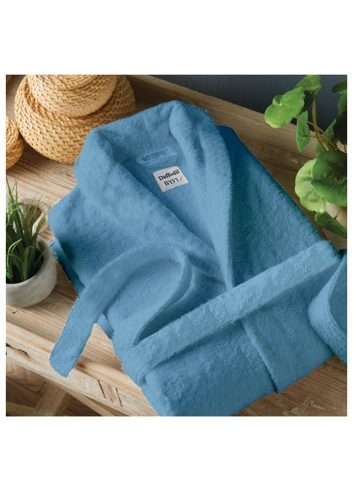 Daffodil (Light Blue) Premium Unisex Bathrobe, 100% Terry Cotton, Highly Absorbent and Quick dry, Hotel and Spa Quality Bathrobe for Men and Women-400 GSM