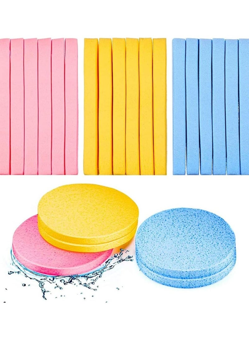 Compressed Face Sponge, 72 Pieces Cleansing Sponge Makeup Removal Pad Exfoliating Wash Round (Pink * 24 Pcs, Yellow Blue 24Pcs)