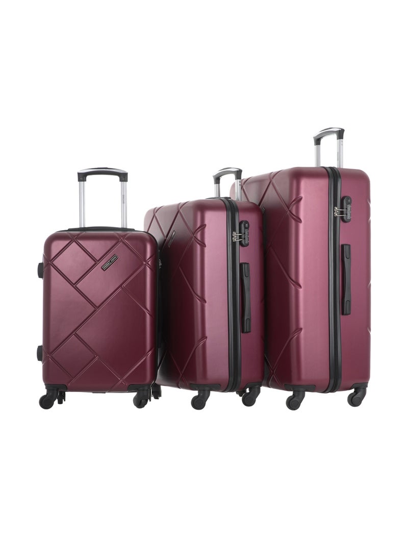 3-Piece Hard Side ABS Spinner Luggage Trolley Set 20/24/28 Inch Burgundy