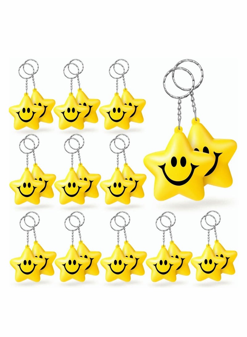 Star Stress Ball Keychains Smile Face Mini Foam Chains Toys for Adults School Carnival Classroom Student Rewards Party Bag Fillers 24 PCS