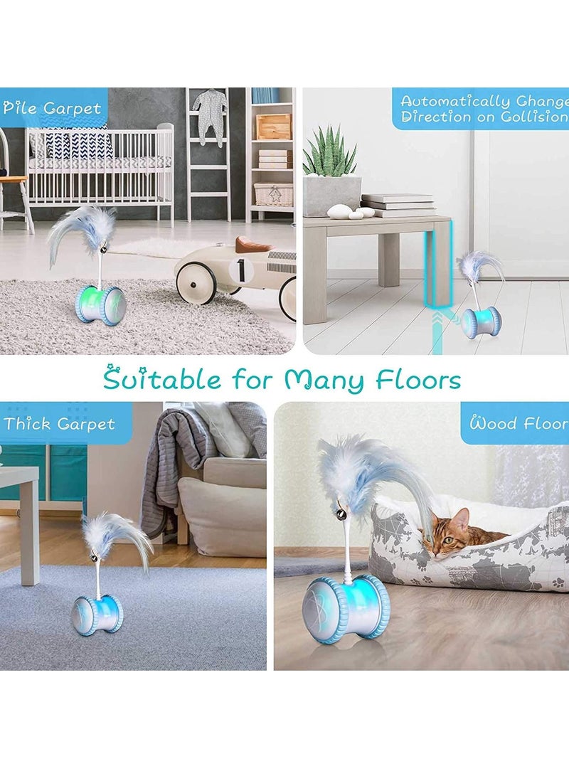 Automatic Cat Feather Toy—Smart Robotic Interactive Indoor Electronic Pet Toy—Auto/Manual Motorized Toy—360° Rotating Ball Colorful Light Toys for Cat/Mouse/Kitten Hunting Exercise