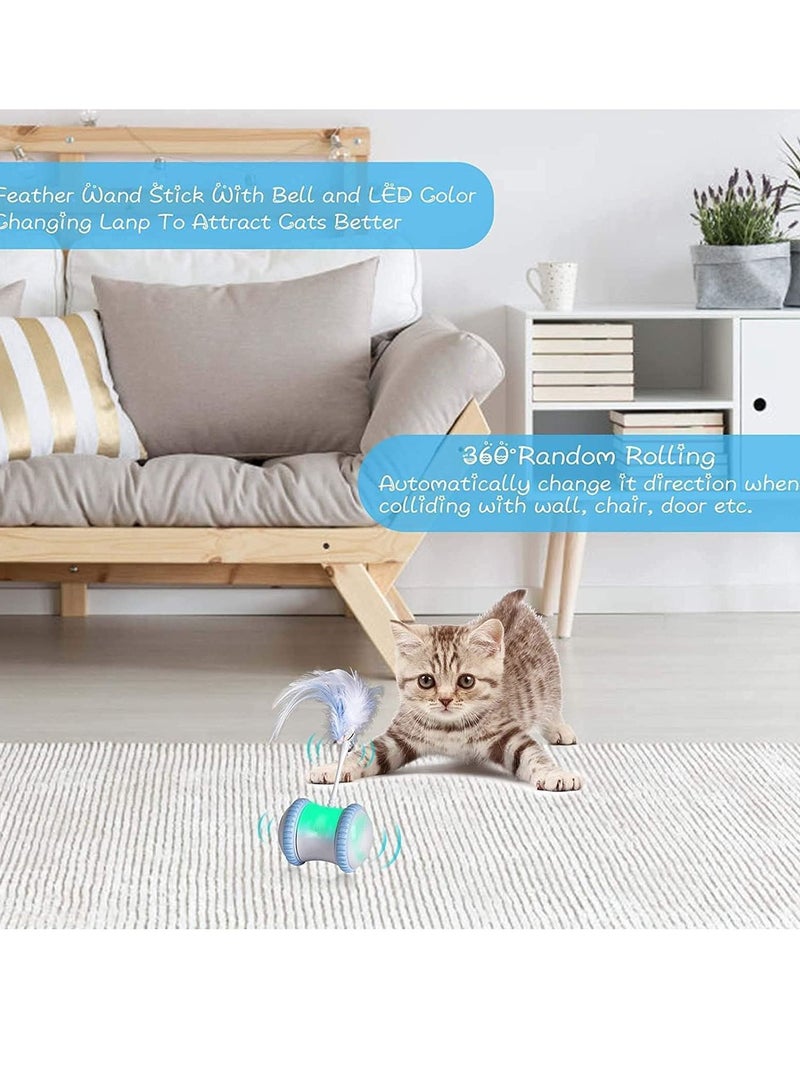 Automatic Cat Feather Toy—Smart Robotic Interactive Indoor Electronic Pet Toy—Auto/Manual Motorized Toy—360° Rotating Ball Colorful Light Toys for Cat/Mouse/Kitten Hunting Exercise