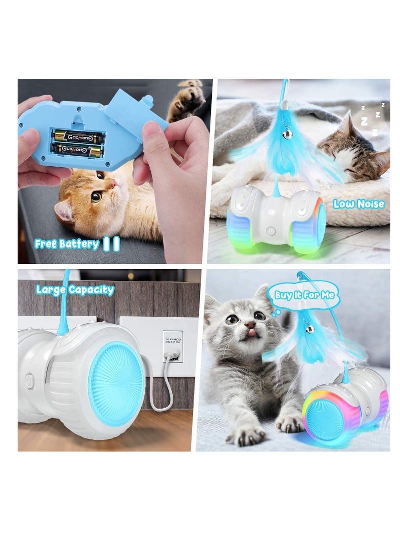Automatic Cat Feather Toy—Smart Robotic Interactive Indoor Electronic Pet Toy—Auto/Manual Motorized Toy—360° Rotating Ball Colorful Light Toys for Cat/Mouse/Kitten Hunting Exercise