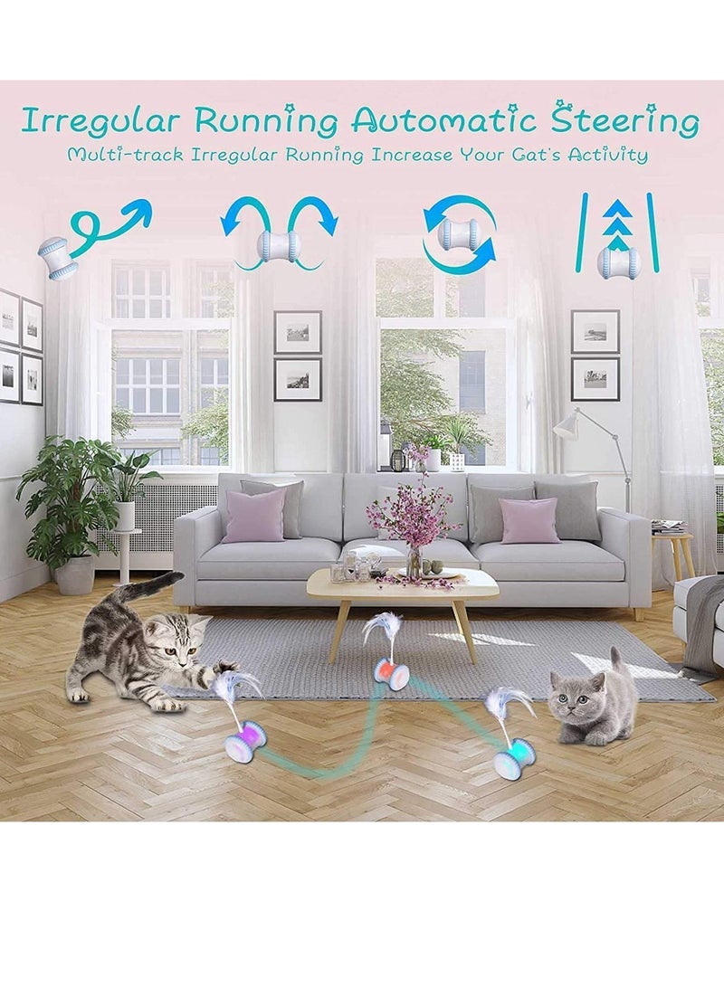 Automatic Cat Feather Toy—Smart Robotic Interactive Indoor Electronic Pet Toy—Auto/Manual Motorized Toy—360° Rotating Ball Colorful Light Toys for Cat/Mouse/Kitten Hunting Exercise