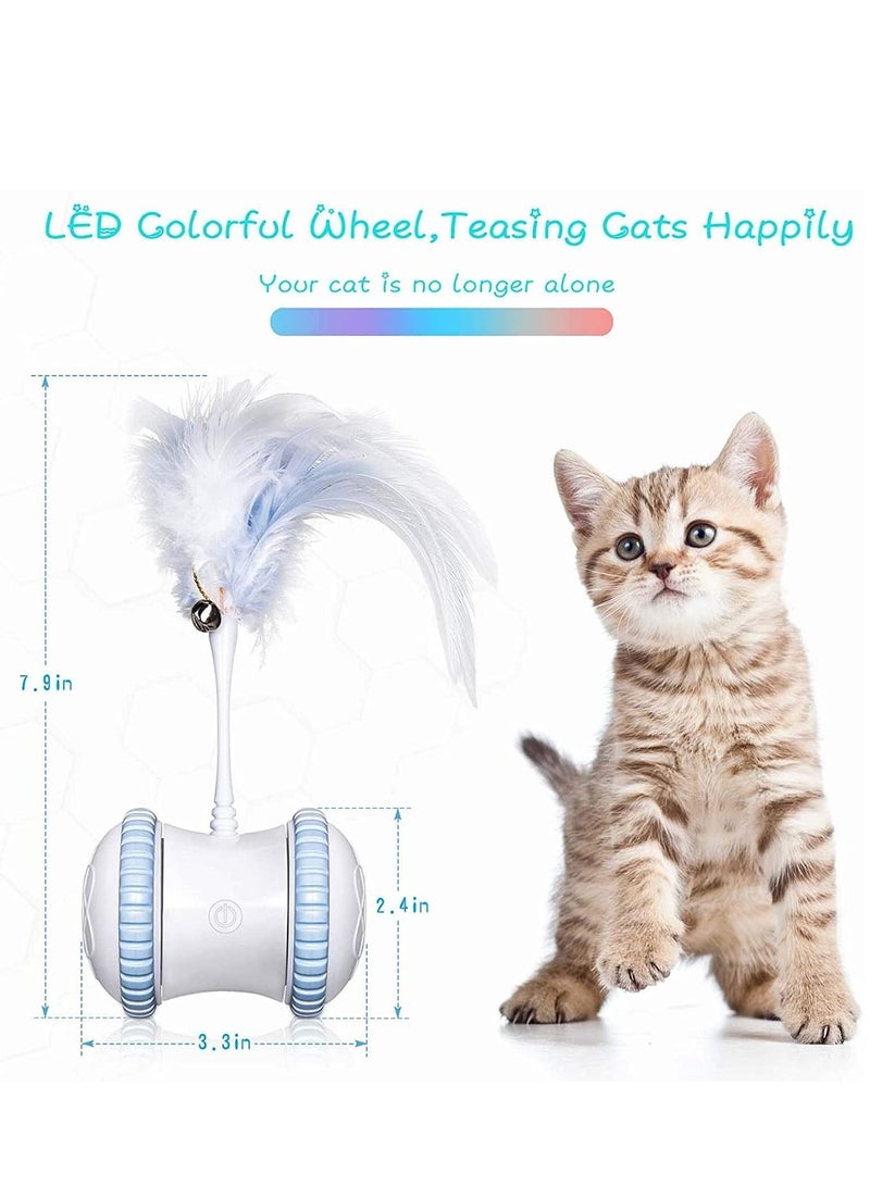 Automatic Cat Feather Toy—Smart Robotic Interactive Indoor Electronic Pet Toy—Auto/Manual Motorized Toy—360° Rotating Ball Colorful Light Toys for Cat/Mouse/Kitten Hunting Exercise