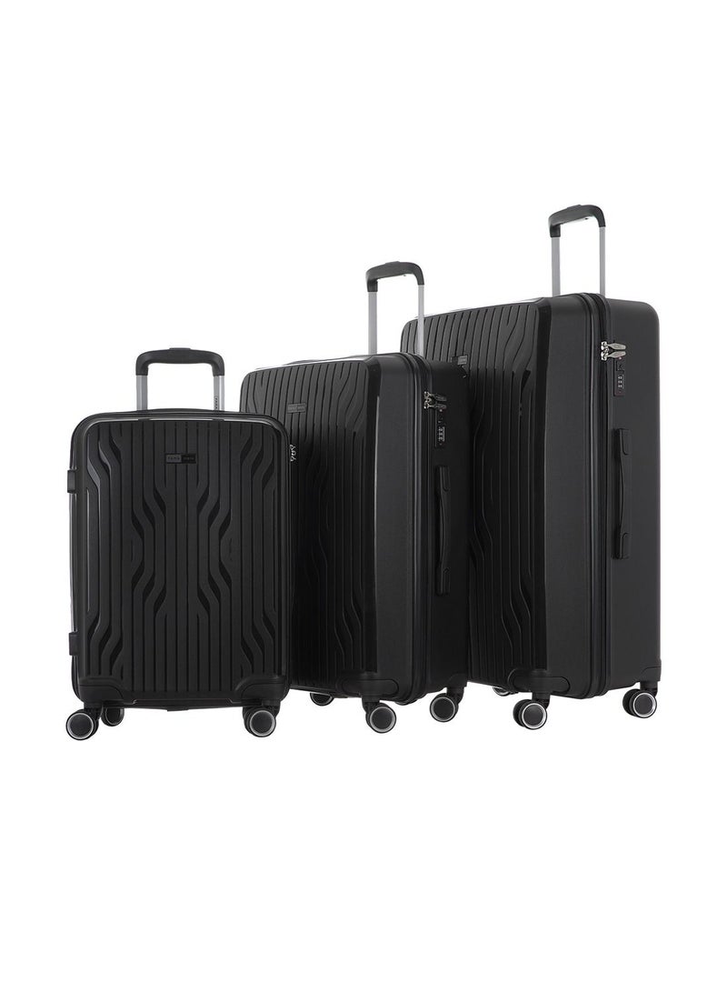 3-Piece Hard Side Propylene Spinner Luggage Trolley Set 20/24/28 Inch Black