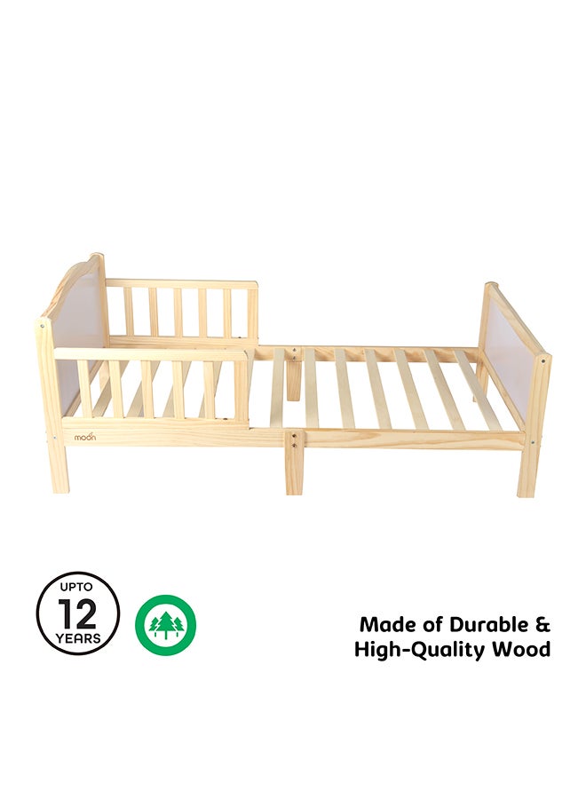 Wooden Toddler Bed(143 X 73 X 60), With Safety Guard Rail, Stylish And Durable, Durable And Decay Resistant, New Zealand Pine Wood,For Toddlers, Upto 50Kg -3-12 Years