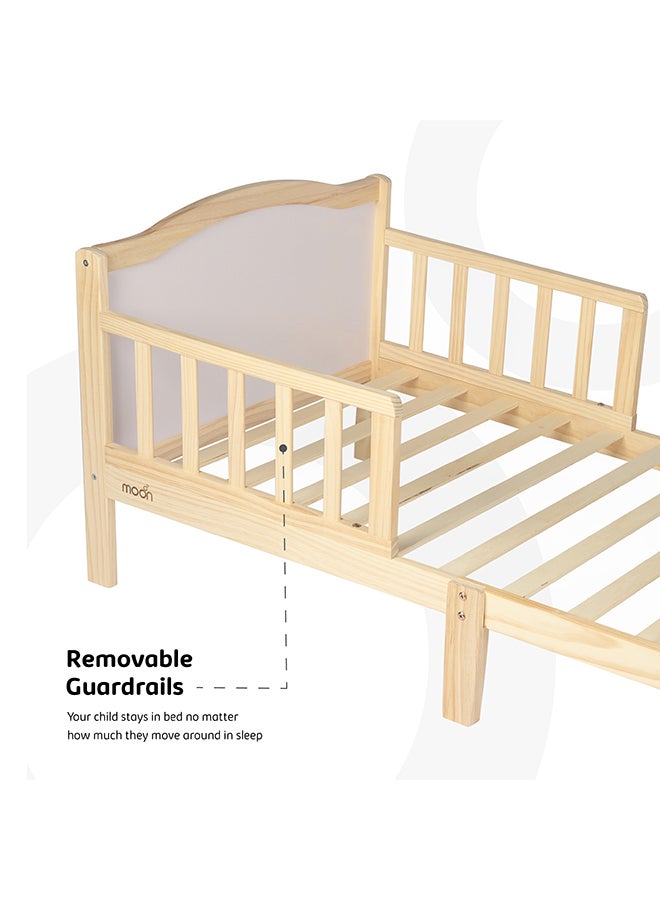 Wooden Toddler Bed(143 X 73 X 60), With Safety Guard Rail, Stylish And Durable, Durable And Decay Resistant, New Zealand Pine Wood,For Toddlers, Upto 50Kg -3-12 Years