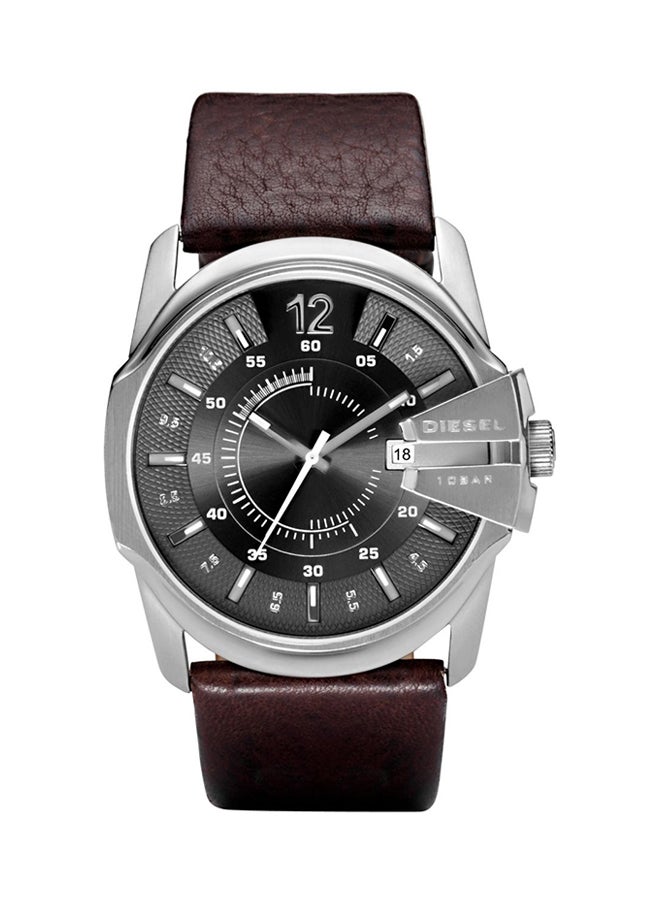 Men's Mega Chief Round Shape Leather Band Analog Wrist Watch 46 mm - Brown - DZ1206