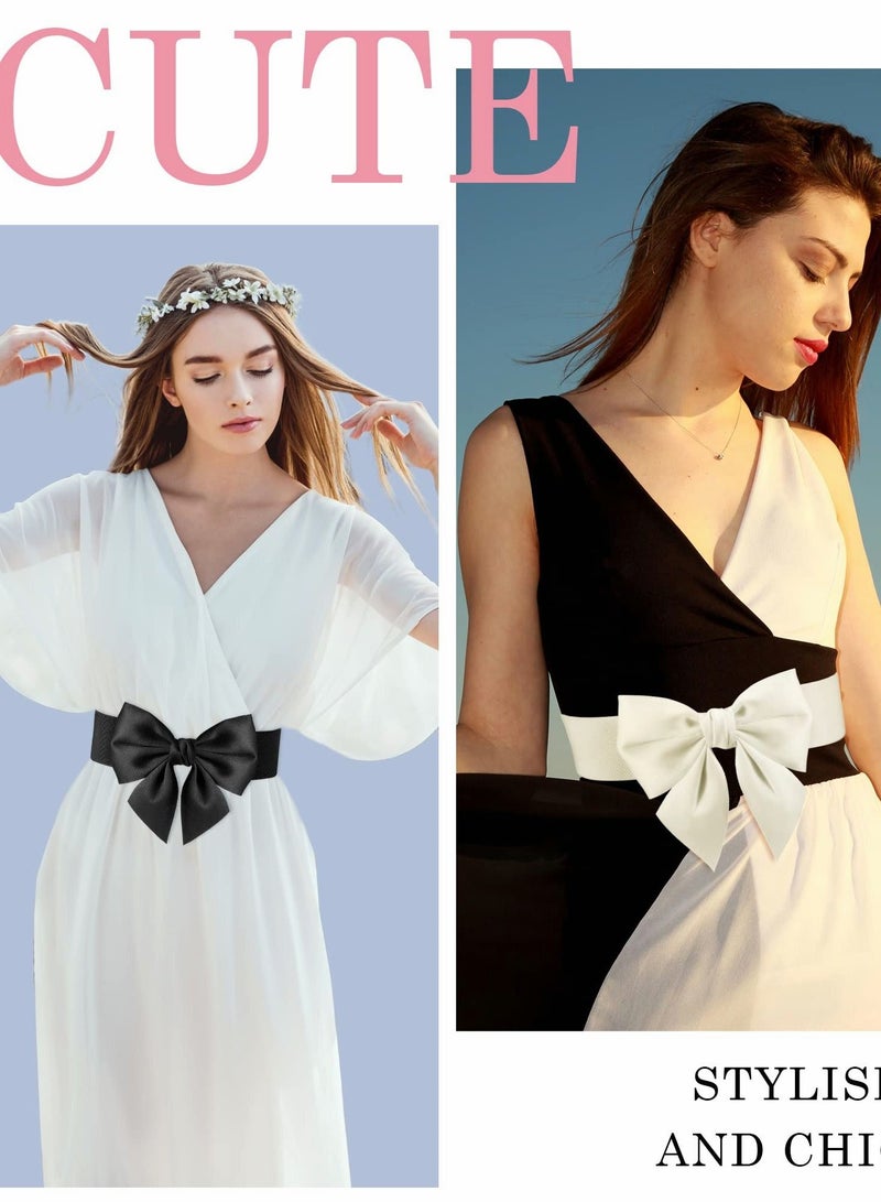 Wide Elastic Belt Women's Bowknot Belt Ladies Stretchy Bow Belt for  Party Casual Matching Women Dresses  2 Pcs