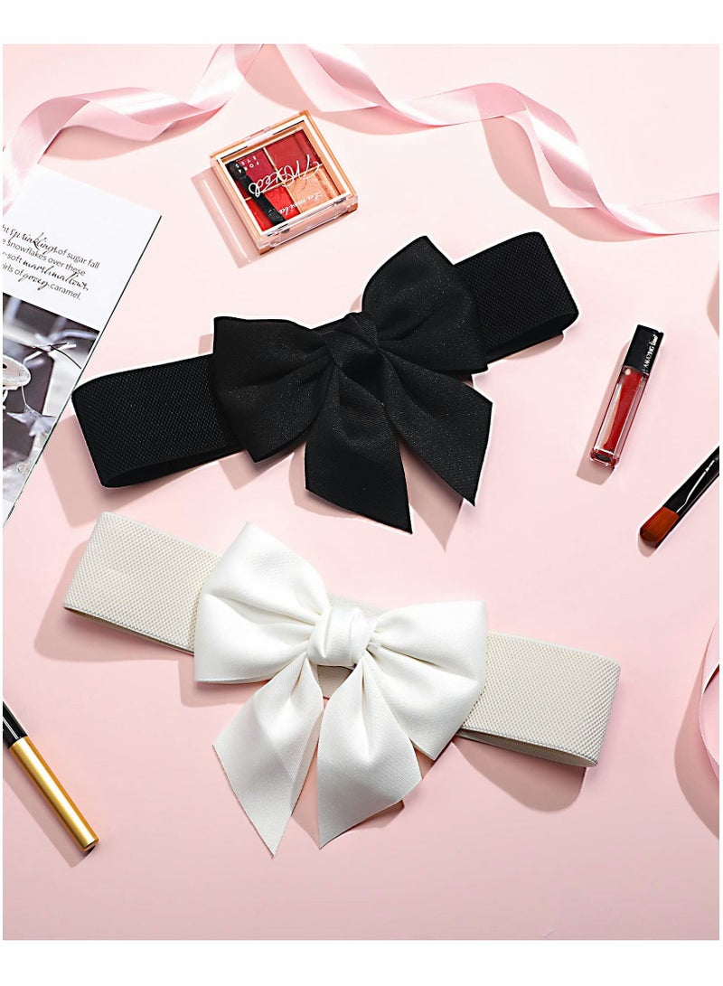 Wide Elastic Belt Women's Bowknot Belt Ladies Stretchy Bow Belt for  Party Casual Matching Women Dresses  2 Pcs