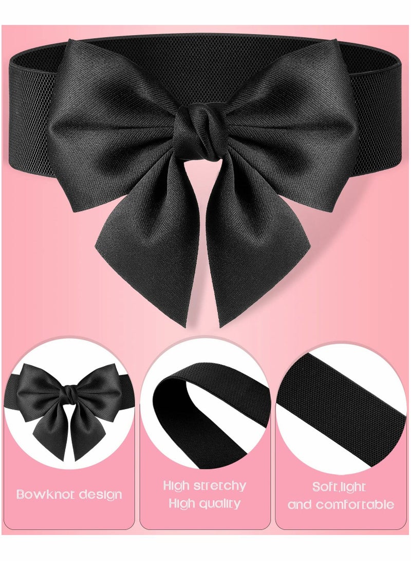 Wide Elastic Belt Women's Bowknot Belt Ladies Stretchy Bow Belt for  Party Casual Matching Women Dresses  2 Pcs