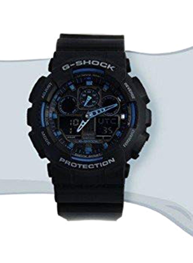 Men's Round Shape Resin Band Analog & Digital Wrist Watch - Black - GA-100-1A2DR