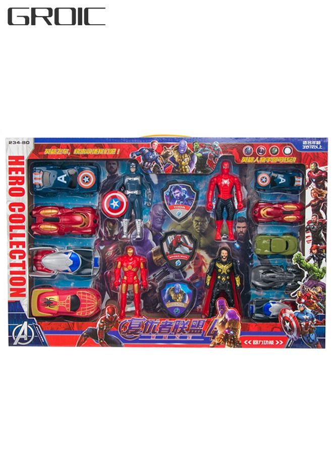 GROIC Marvel Avengers Pull Back Cars Set with Vehicle Superheroes Figures