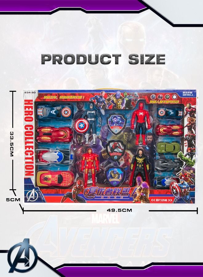 GROIC Marvel Avengers Pull Back Cars Set with Vehicle Superheroes Figures