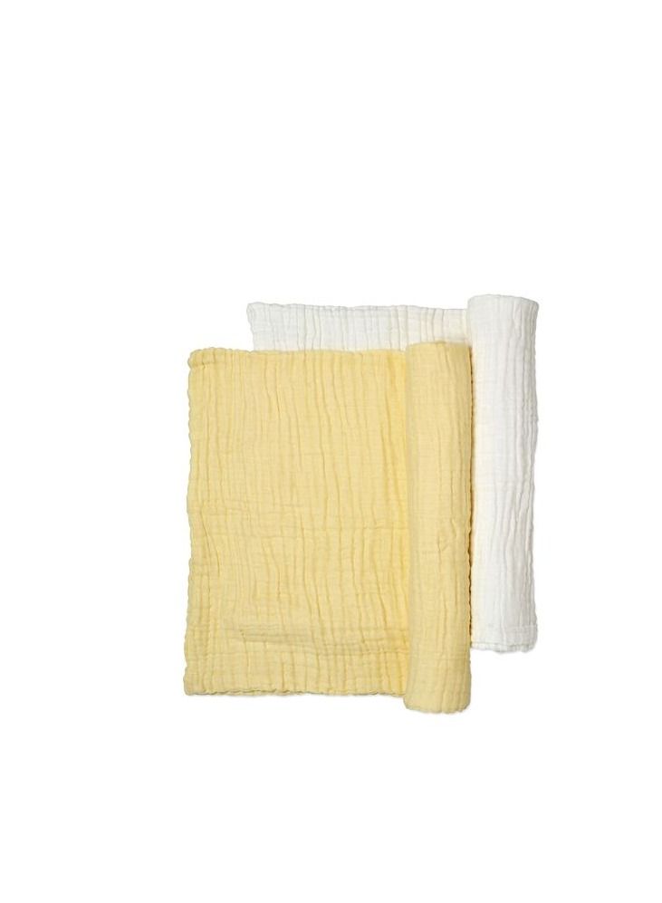 Set of 2 Organic Muslin Bath Towel- Yellow & White 105x105cms