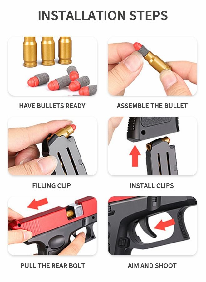 Toy Gun with Soft Bullet, Shell Ejection Soft Bullet Toy Pistol, Pistol Toy Foam Shock Wave Soft Bullet Game Gun with Goggles, Muffler, Educational Toy Model for Children