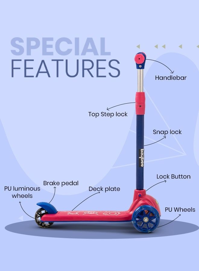 3 Wheel Kids Scooter With 4 Height Adjustable Handle Baby Scooter With Led Pu Wheels