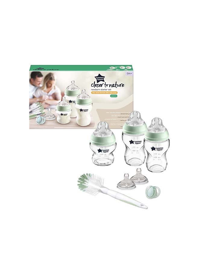 Closer to Nature Glass Baby Bottle Starter Set, Breast-Like Teat With Anti-Colic Valve -Assorted, Clear