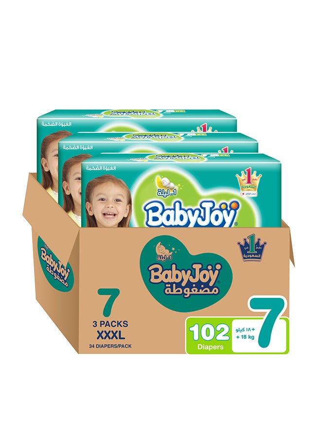 Baby Diapers, Size 7, 18+ Kg,3 x 34 Diapers - Mega Pack, Compressed, Cotton Touch