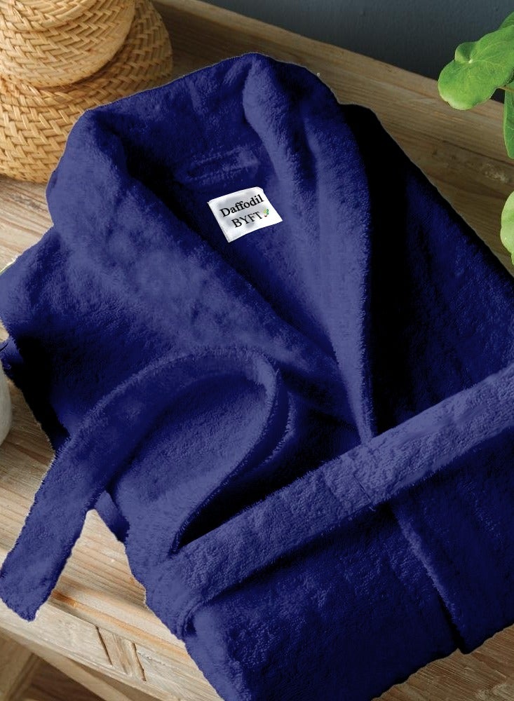Daffodil (Navy Blue) Premium Unisex Bathrobe, 100% Terry Cotton, Highly Absorbent and Quick dry, Hotel and Spa Quality Bathrobe for Men and Women-400 Gsm