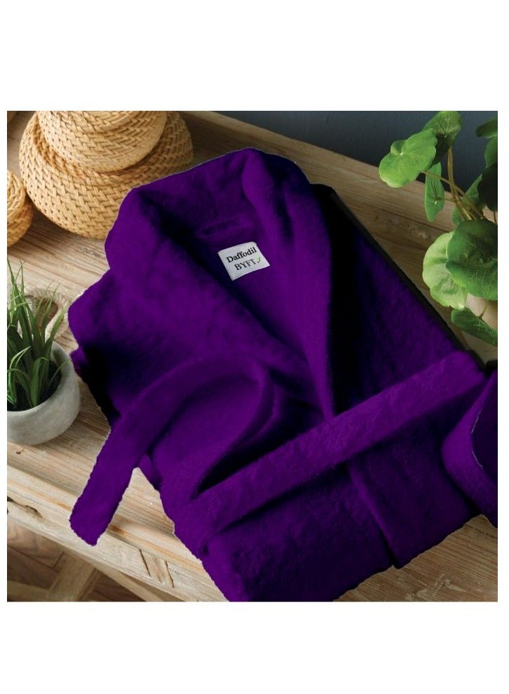 Daffodil (Purple) Premium Unisex Bathrobe, 100% Terry Cotton, Highly Absorbent and Quick dry, Hotel and Spa Quality Bathrobe for Men and Women-400 Gsm